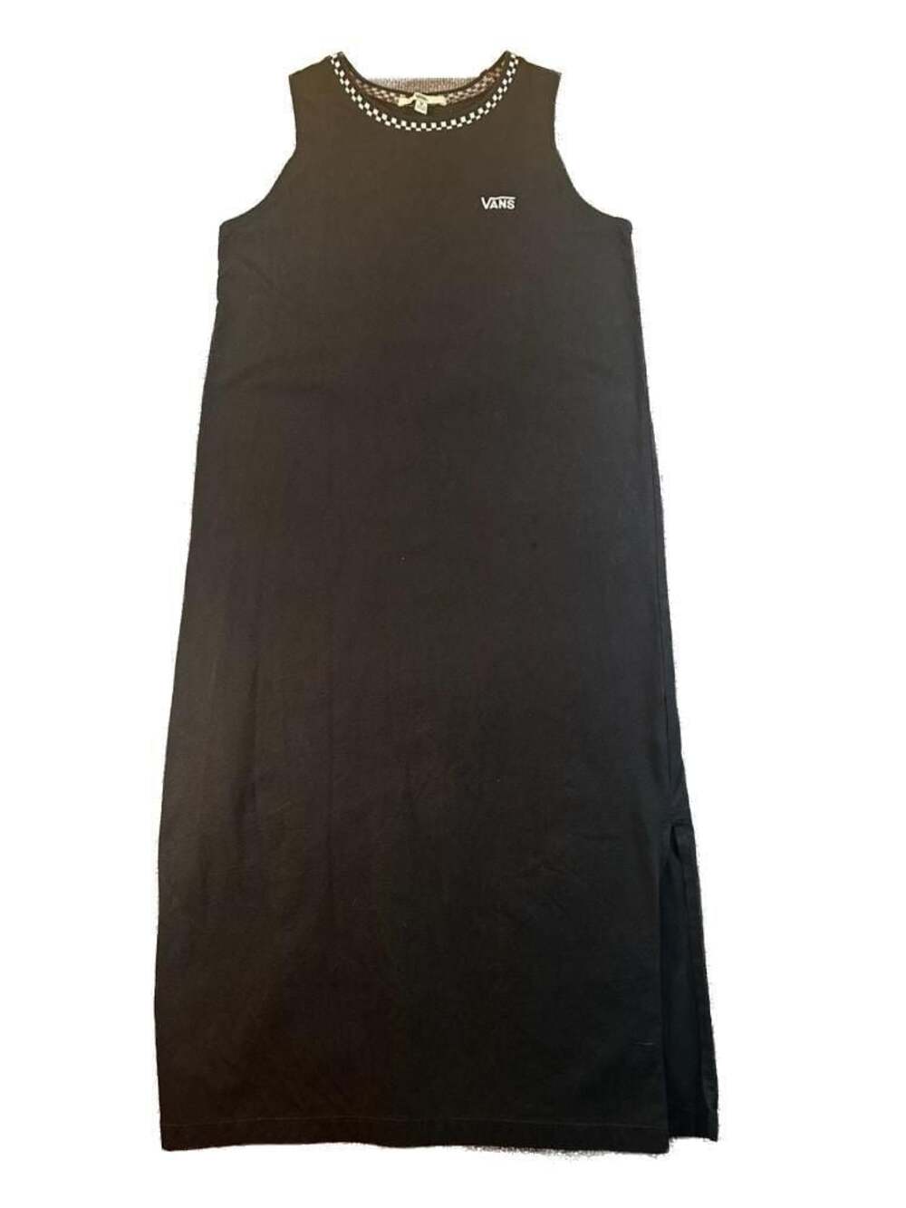 Vans Kalie Tank Midi Dress in Black Checkered Neckline Detail Iconic Streetwear